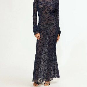 Musier Paris Sheer Navy Floral Dress